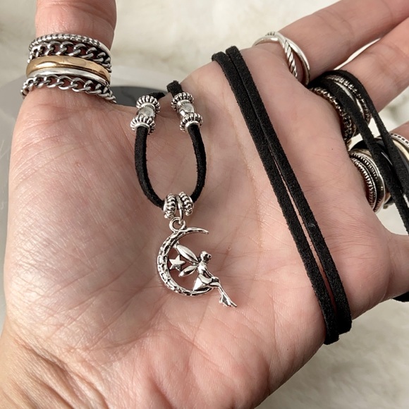 π΄Fairy & moon adjustable black choker necklace - Picture 7 of 10